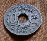 Moneda Antigua de Francia 1921 Moneda agujero Frances 10 Cmes RF Vendo